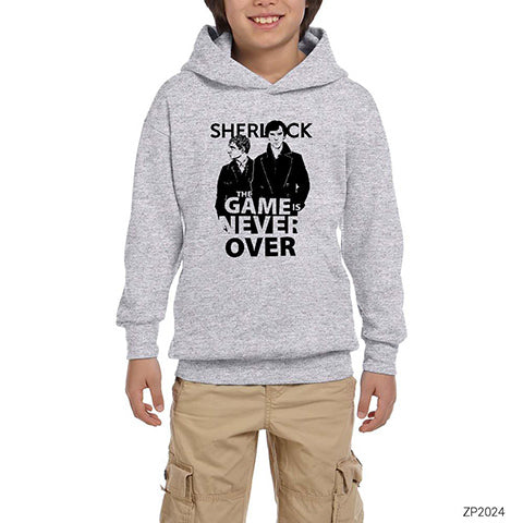 Sherlock Holmes The Game is never over Gri Çocuk Kapşonlu Sweatshirt