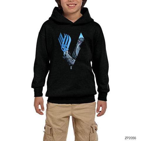 Vikings Odin Blue Siyah Çocuk Kapşonlu Sweatshirt