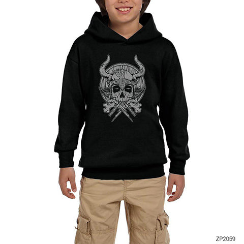 Vikings Rollo Thor Skull Siyah Çocuk Kapşonlu Sweatshirt