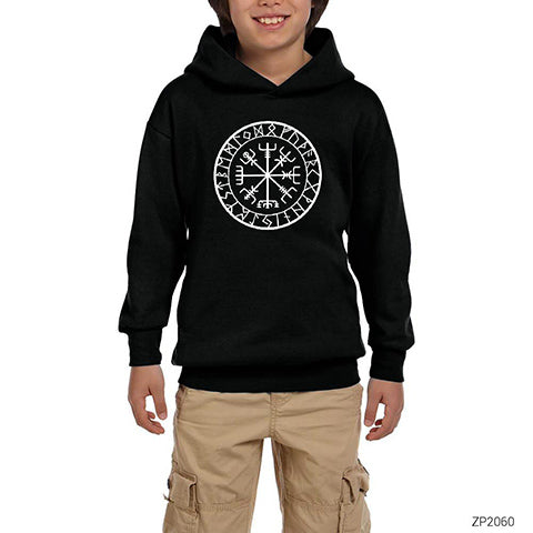 Vikings Vegvisir Siyah Çocuk Kapşonlu Sweatshirt