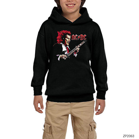 AC DC Angus Young Siyah Çocuk Kapşonlu Sweatshirt