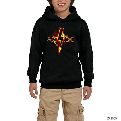 AC DC Fire Lighting Siyah Çocuk Kapşonlu Sweatshirt