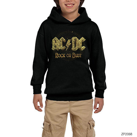 AC DC Rock or Bust Siyah Çocuk Kapşonlu Sweatshirt