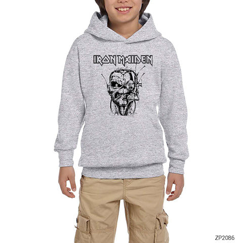 Iron Maiden Soldier Draw Gri Çocuk Kapşonlu Sweatshirt