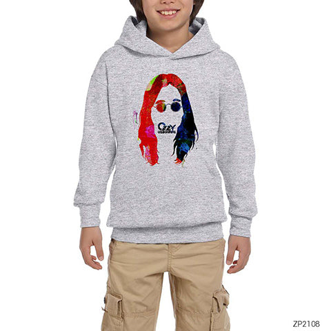 Ozzy Osbourne Watercolor Gri Çocuk Kapşonlu Sweatshirt