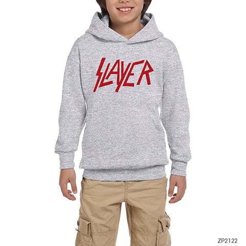 Slayer Flat Logo Gri Çocuk Kapşonlu Sweatshirt