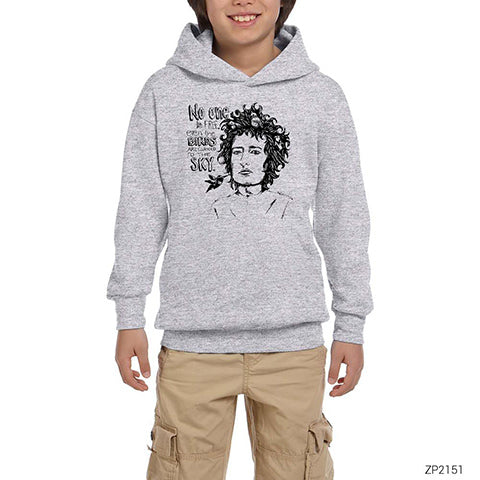 Bob Dylan Birds Gri Çocuk Kapşonlu Sweatshirt