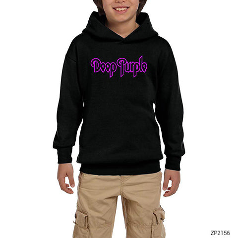 Deep Purple Logo Outline Siyah Çocuk Kapşonlu Sweatshirt