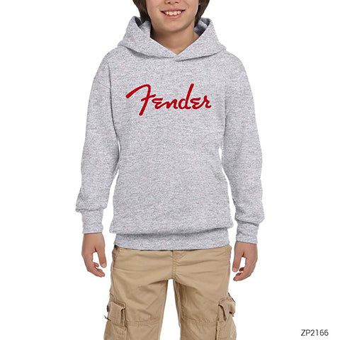 Fender Logo 2 Gri Çocuk Kapşonlu Sweatshirt