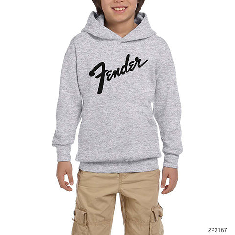 Fender Logo 3 Gri Çocuk Kapşonlu Sweatshirt