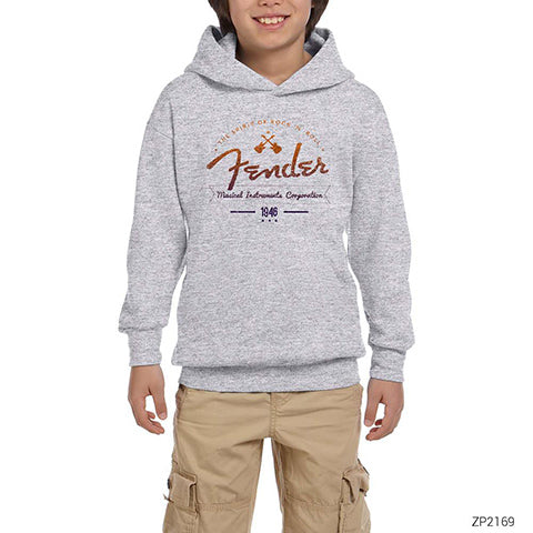 Fender Logo 6 Gri Çocuk Kapşonlu Sweatshirt