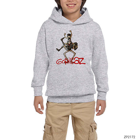 Gorillaz Cartoon Gri Çocuk Kapşonlu Sweatshirt