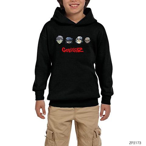 Gorillaz Cartoon 2 Siyah Çocuk Kapşonlu Sweatshirt