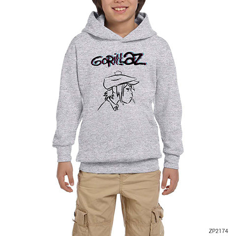 Gorillaz Head Gri Çocuk Kapşonlu Sweatshirt