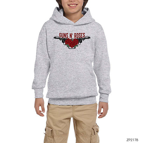 Guns N Roses Double Gri Çocuk Kapşonlu Sweatshirt