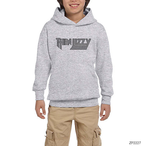 Thin Lizzy Logo Gri Çocuk Kapşonlu Sweatshirt