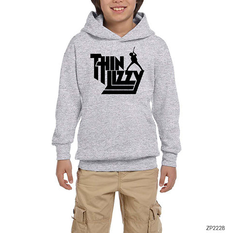 Thin Lizzy Text Gri Çocuk Kapşonlu Sweatshirt