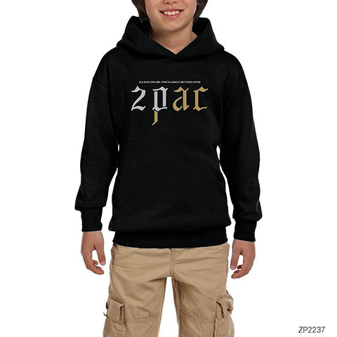 Tupac Shakur Logo 2 Siyah Çocuk Kapşonlu Sweatshirt