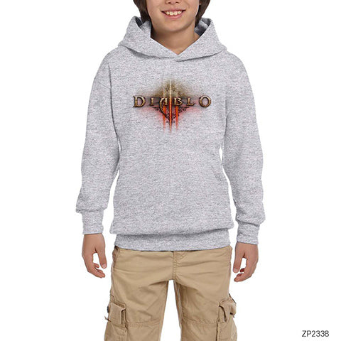 Diablo 3 Logo Gri Çocuk Kapşonlu Sweatshirt