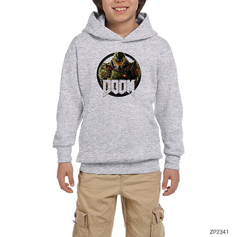 Doom Hero Gri Çocuk Kapşonlu Sweatshirt