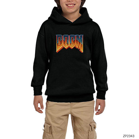 Doom Vintage Siyah Çocuk Kapşonlu Sweatshirt