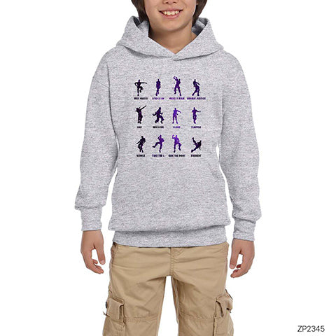 Fortnite Dance Figures Gri Çocuk Kapşonlu Sweatshirt