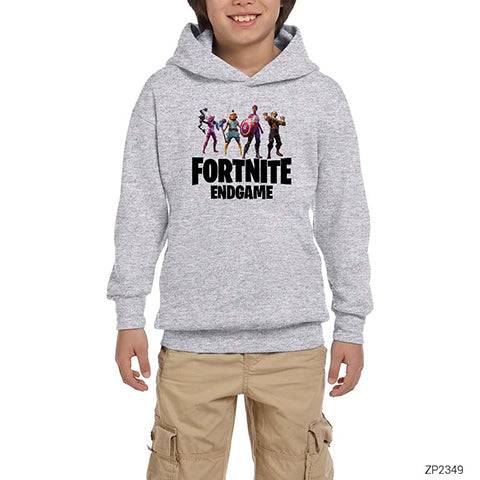 Fortnite Endgame Gri Çocuk Kapşonlu Sweatshirt