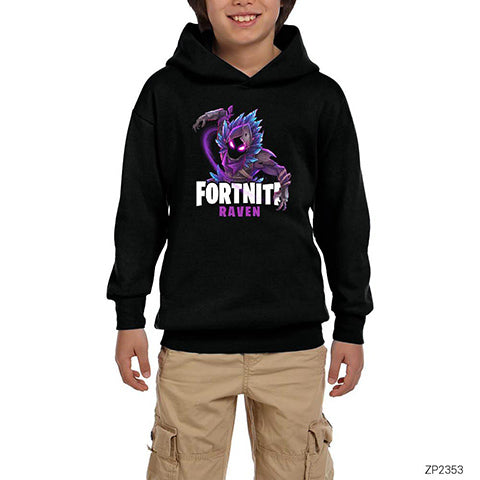 Fortnite Raven Siyah Çocuk Kapşonlu Sweatshirt