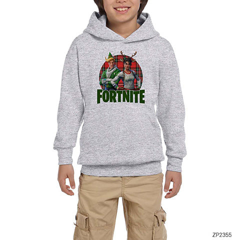 Fortnite X-mas Skin Logo Gri Çocuk Kapşonlu Sweatshirt