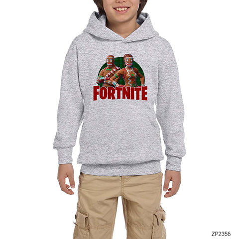 Fortnite X-mas Skin Logo 2 Gri Çocuk Kapşonlu Sweatshirt