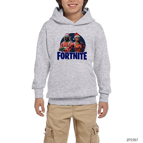 Fortnite X-mas Skin Logo 3 Gri Çocuk Kapşonlu Sweatshirt