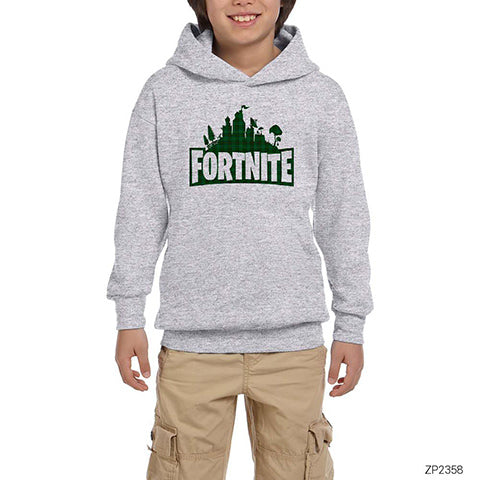 Fortnite X-mas Skin Logo 4 Gri Çocuk Kapşonlu Sweatshirt