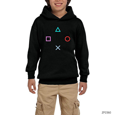 Gamepad Buttons Siyah Çocuk Kapşonlu Sweatshirt