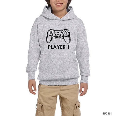 Gamepad Player 1 Gri Çocuk Kapşonlu Sweatshirt