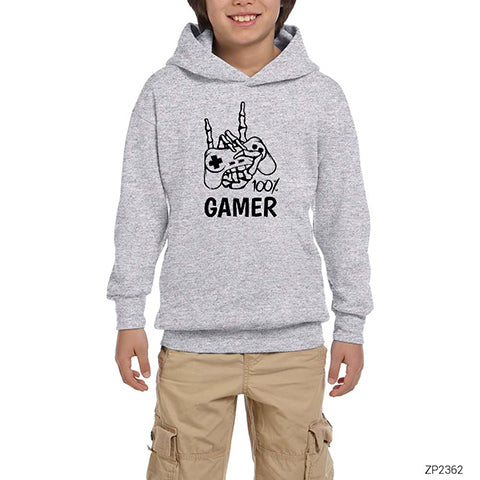 Gamer %100 Gri Çocuk Kapşonlu Sweatshirt