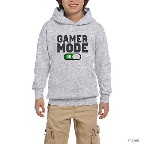 Gamer Mode On Gri Çocuk Kapşonlu Sweatshirt