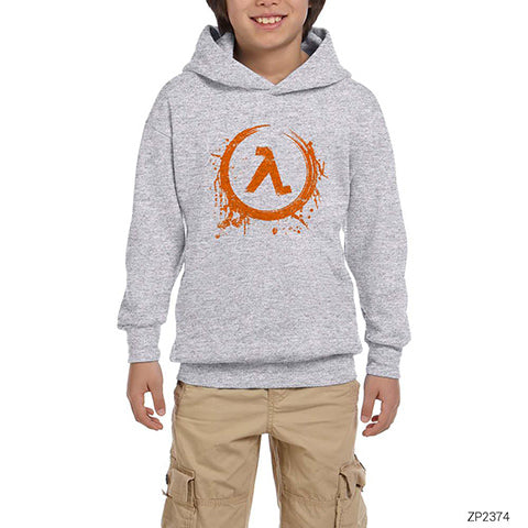 Half Life Logo Splash Gri Çocuk Kapşonlu Sweatshirt