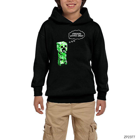 Minecraft Creepers Gonna Creep Siyah Çocuk Kapşonlu Sweatshirt