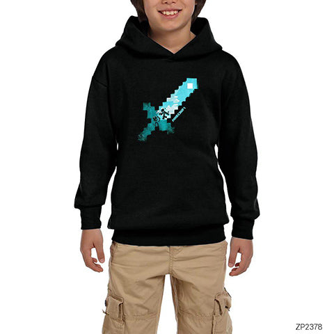 Minecraft Diamond Sword Siyah Çocuk Kapşonlu Sweatshirt