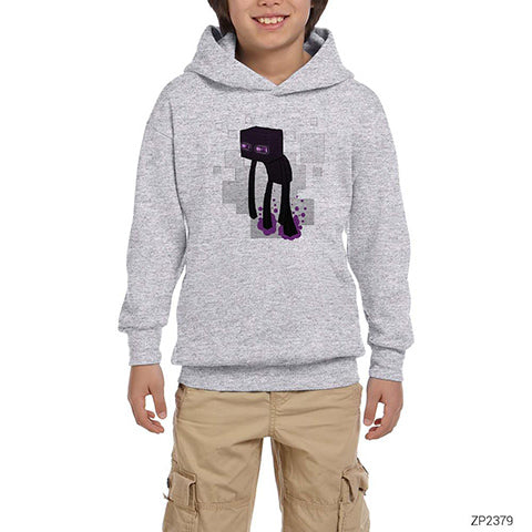 Minecraft Enderman Gri Çocuk Kapşonlu Sweatshirt