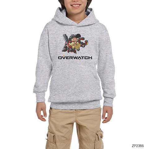 Overwatch Torbjorn Cute Gri Çocuk Kapşonlu Sweatshirt