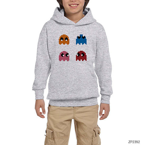 Pac-man Monster Gri Çocuk Kapşonlu Sweatshirt