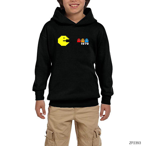 Pac-man Pixel Siyah Çocuk Kapşonlu Sweatshirt