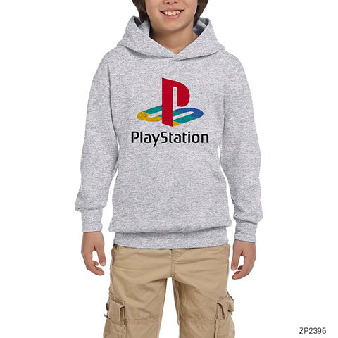 Playstation Logo Gri Çocuk Kapşonlu Sweatshirt