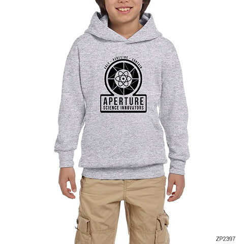 Portal 2 Aperture Gri Çocuk Kapşonlu Sweatshirt