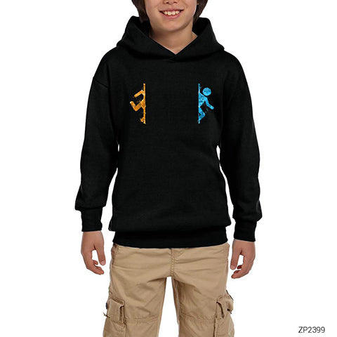 Portal 2 Co-Op 2 Siyah Çocuk Kapşonlu Sweatshirt