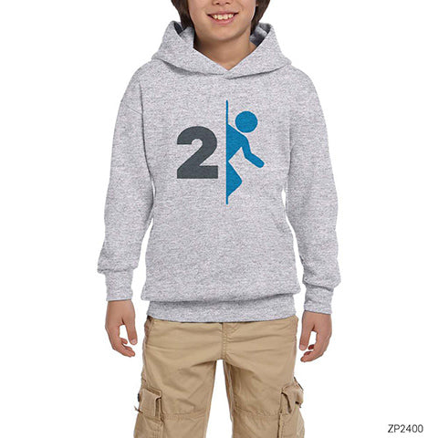 Portal 2 Logo Gri Çocuk Kapşonlu Sweatshirt