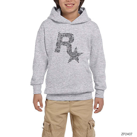 Rockstar Logo 2 Gri Çocuk Kapşonlu Sweatshirt