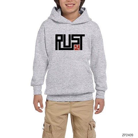 Rust Logo 2 Gri Çocuk Kapşonlu Sweatshirt