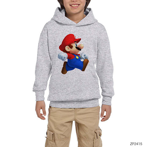 Super Mario Gri Çocuk Kapşonlu Sweatshirt